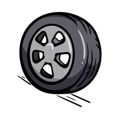 Car wheel. Bright vector illustration for sticker, book, print, icon. Isolated image on white background