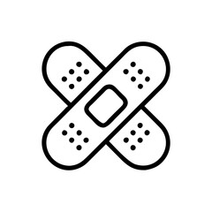 Band-aid illustration, medical style, black and white color, injury treatment symbol