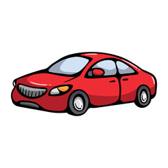 Red car. Bright vector illustration for sticker, book, print, icon. Isolated image on white background