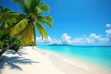 Idyllic tropical beach, turquoise water, blue sky Perfect summer vacation backdrop , wave, background