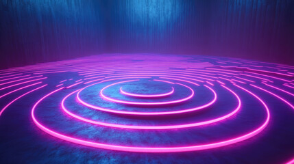 Fototapeta premium Futuristic neon glow in abstract digital landscape with blue and pink lights