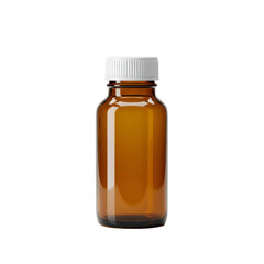 Empty Brown Glass Bottle with White Cap, Ideal for Medical, Pharmaceutical, or Cosmetic Use – Perfect for Packaging Liquids, Syrups, or Solutions in a Secure Container, PNG format