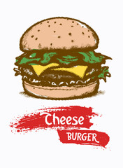 beef cheeseburgers with lettuce, tomato, and onion halftone vector illustration