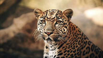 Obraz premium Majestic leopard portrait with intense gaze in natural habitat