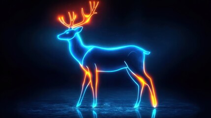 Neon deer, glowing antlers, dark background, digital art, Christmas