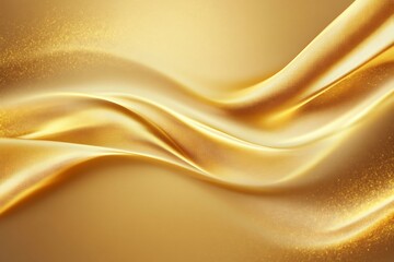 Fototapeta premium A golden background with smooth, flowing lines of satin fabric.
