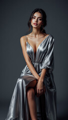 Fototapeta premium Elegant Woman in Silver Dress