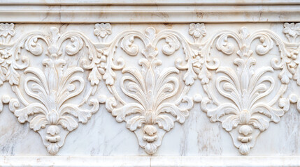 Ornate white marble wall with floral patterns and intricate carvings