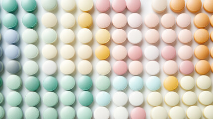 Fototapeta premium Colorful array of pastel macarons in neat rows
