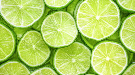 Vibrant fresh green lime slices showcasing juicy citrus texture in close-up