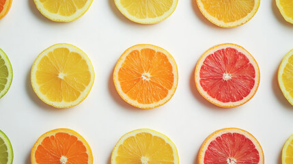 Colorful citrus fruit slices arranged in a geometric pattern