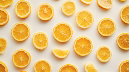 Obraz premium Fresh lemon slices pattern on white background