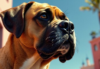 Fototapeta premium Close-up of Fawn Boxer Dog Outdoors