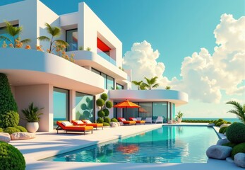 Fototapeta premium Modern Coastal Residence with Infinity Pool and Landscaping