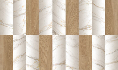 white marble stone and wood texture with blocks pattern
