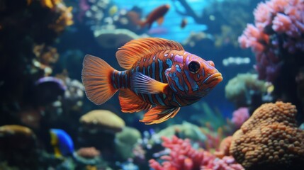 A remarkable fish exhibiting the art of mimicry within a coral reef, seamlessly blending into its environment as an example of survival and adaptation strategies.