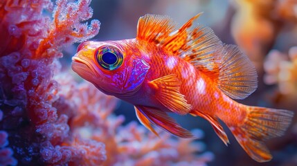 Obraz premium An elusive fish adapting perfectly to its reef habitat, with camouflage blending into the coral formations, a perfect example of nature brilliance and survival tactics.