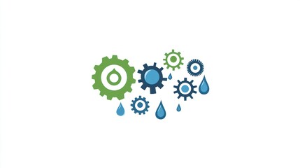 Gears and water drops - industrial process graphic