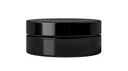 black cosmetic cream jar , container mockup isolated on white background , transparent png 