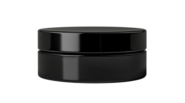 black cosmetic cream jar , container mockup isolated on white background , transparent png 