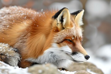 Fototapeta premium A red fox in the Winter snow
