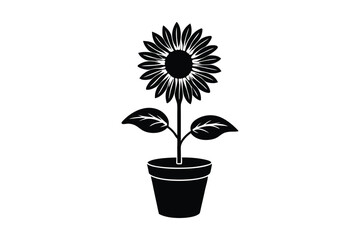 Silhouette art drawing of a potted sunflower vector art illustration.eps