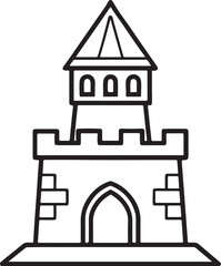castle tower line art, black outline, vector and illustration, coloring book page line art drawing