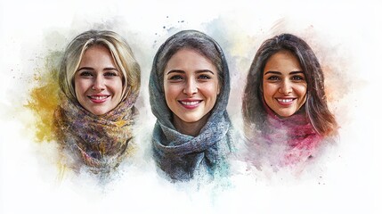 Women from different cultural backgrounds, each smiling warmly