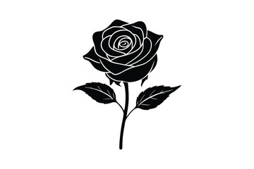 Silhouette art drawing of a rose in full bloom vector art illustration1.eps