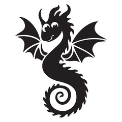 Naklejka premium Black Silhouette Fantasy Dragon Seahorse with Wings – Mythical Creature Logo Icon