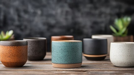An eye-catching display of colorful ceramic cups arranged stylishly, perfect for art lovers who appreciate unique designs and bold color contrasts.