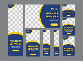 Corporate web banner template bundle, social media post or square banner, cover, conference flyer, Header, landing page web design. Abstract banner design web template Set