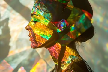 Obraz premium Profile Silhouette with Colorful Light Patterns on Face and Hair