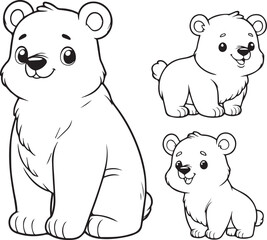 Adorable Cartoon Bear Family Silhouette - Black and White Vector Illustration