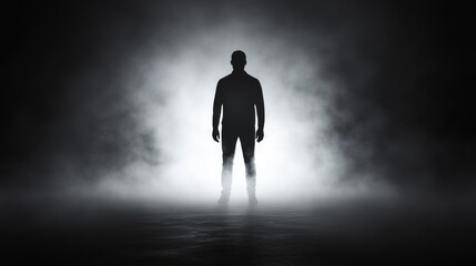 Fototapeta premium mysterious man silhouette in foggy darkness