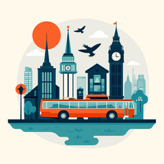 Bus tour, flat design travel illustration