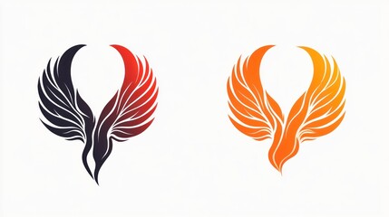 Obraz premium Abstract phoenix wings, vibrant colors, symmetrical design, vector graphic, logo potential