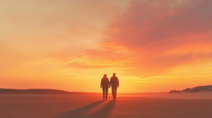 couple walking at sunset on beach