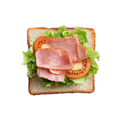 Freshly Made Sandwich with Ham, Lettuce, and Tomato on White Bread
