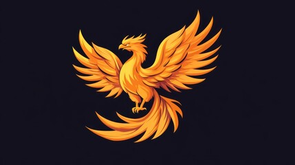 Fototapeta premium Fiery Phoenix Emblem, Symbol of Rebirth, Against Dark Background, Possible Use Design Element