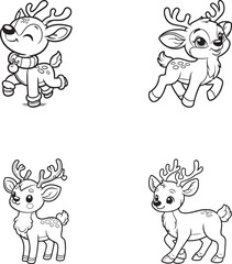 Charming Cartoon Reindeer Silhouettes for Festive Christmas and Winter Art