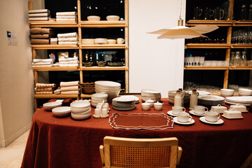 Shop with tableware and textiles
