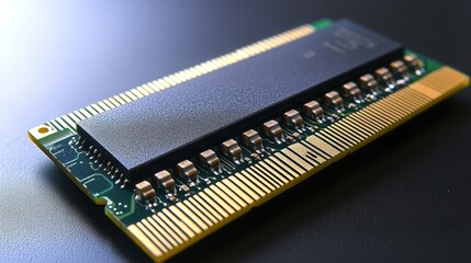 Close-up RAM chip on dark surface