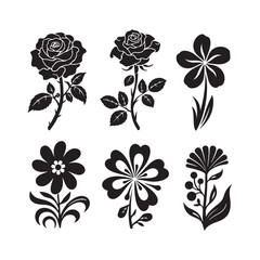 Set of flower icon silhouette vector on white background