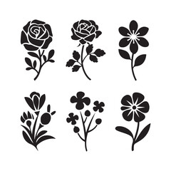 Set of flower icon silhouette vector on white background
