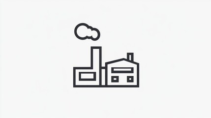 Simple factory line art drawing, industrial building, smoke from chimney