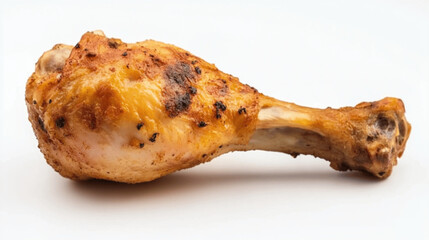 A crispy fried chicken leg with a golden-brown, crunchy coating, isolated on white background.