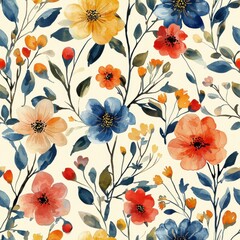 Vibrant floral pattern featuring various colorful flowers and intricate natural designs Seamless Texture