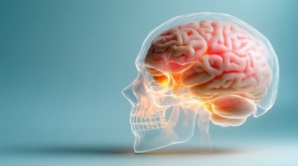 A detailed and realistic representation of a skull in profile, prominently displaying the brain, illustrating the intersection of anatomy and art.