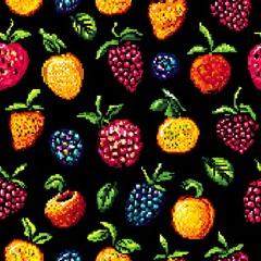 pixel art fruit seamless pattern